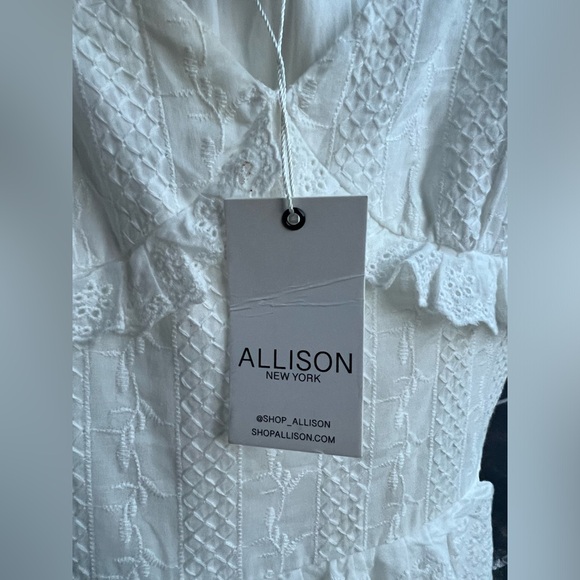 🆕Allison New York White Eyelet Cotton Ruffle Mini Dress Size S Tie Back Summer - Picture 12 of 13